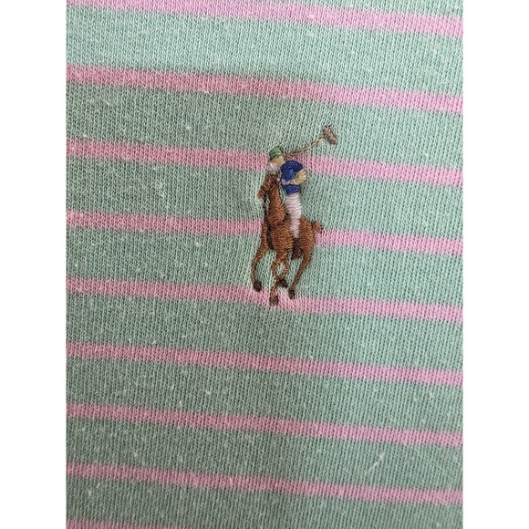 Polo Ralph Lauren Polo Shirt Mens Medium Green Pink Stripe Cotton Pony Logo - Picture 3 of 8